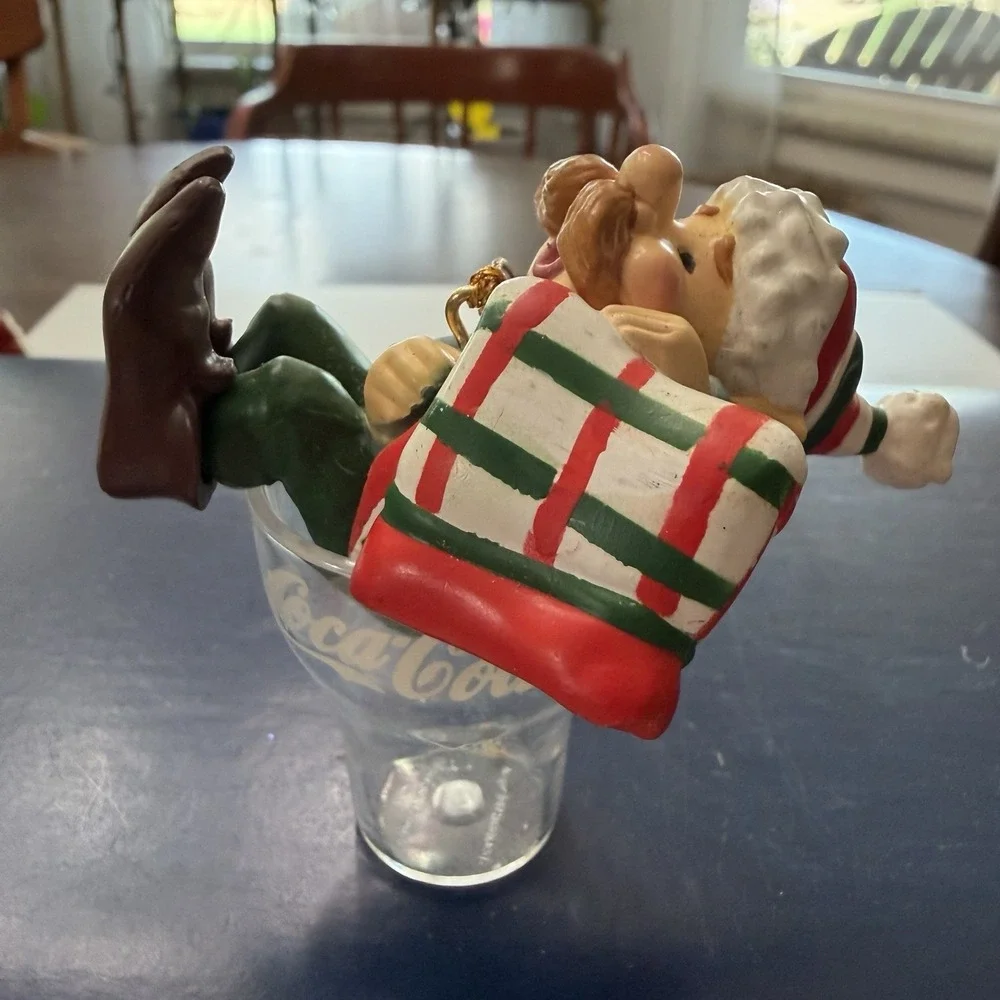 Vintage 90s Coca Cola Elf In Coke Glass Christmas Ornament Holiday Soda